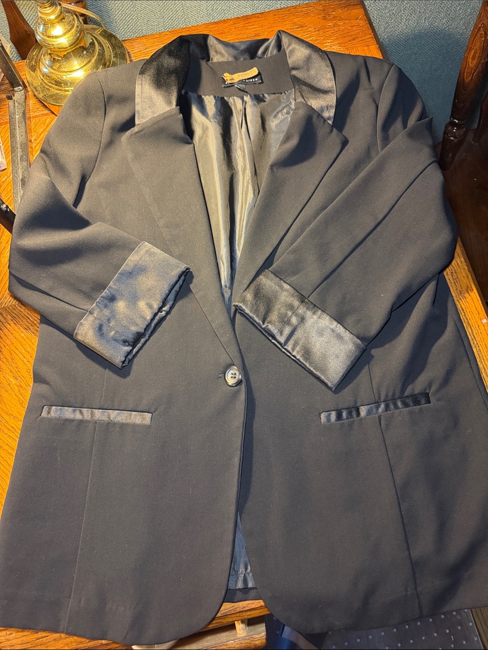 I.N. San Francisco Black Satin-Trim Jacket